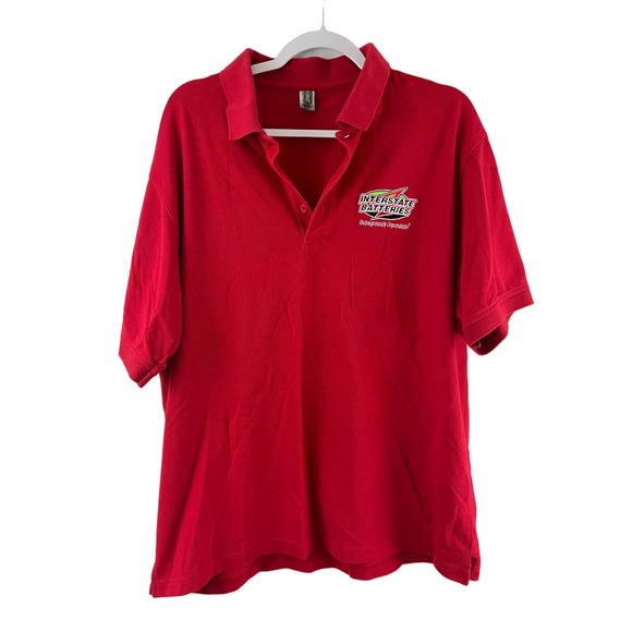 Mens Interstate Battery Red Gift Uniform Polo Shirt Top Embroidered Large Collar - Picture 1 of 6